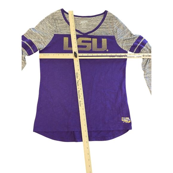 LSU Purple & Gray Juniors Long Sleeve V-Neck Shirt With Rhinestone Logo Size XL - Picture 11 of 13